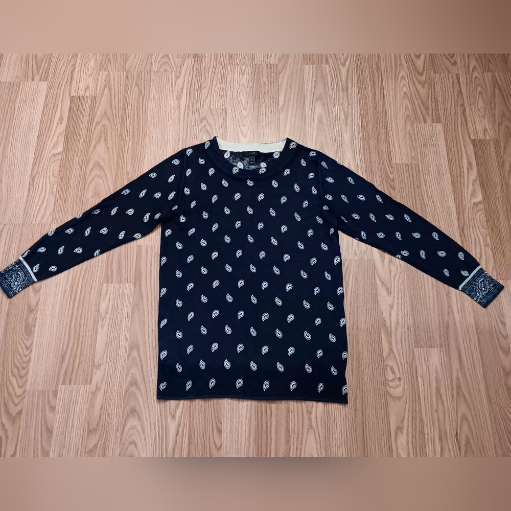 J. Crew Women's M  100% Merino Wool Tippi Sweater in Navy Bandana Print